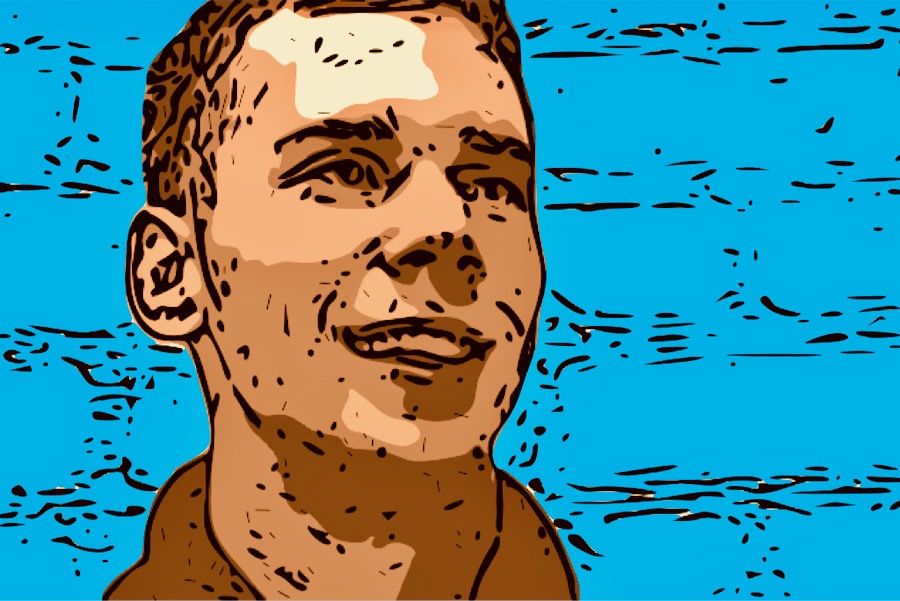 uomo bianco sorriso azzirro
