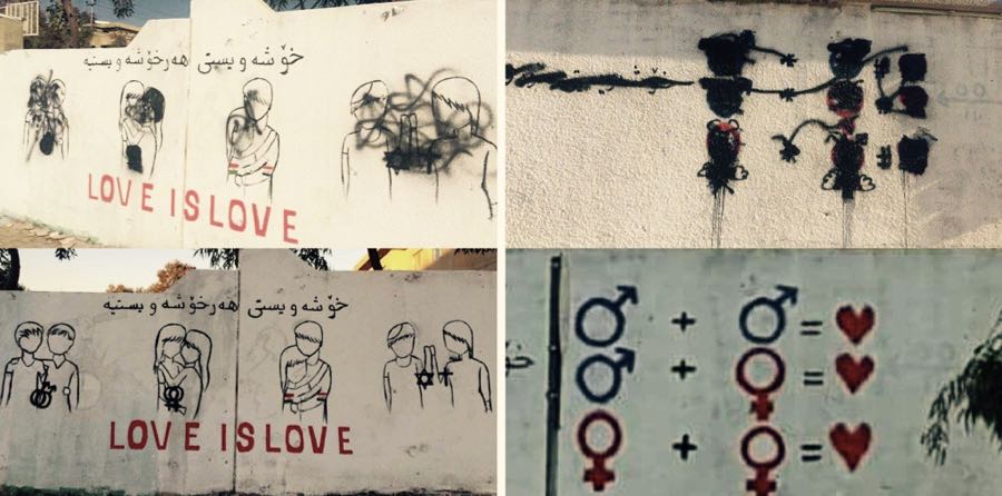 murales contro l'omofobia sfregiati in Kurdistan