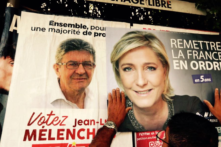 dazebao di jean-luc melenchon e marine le pen