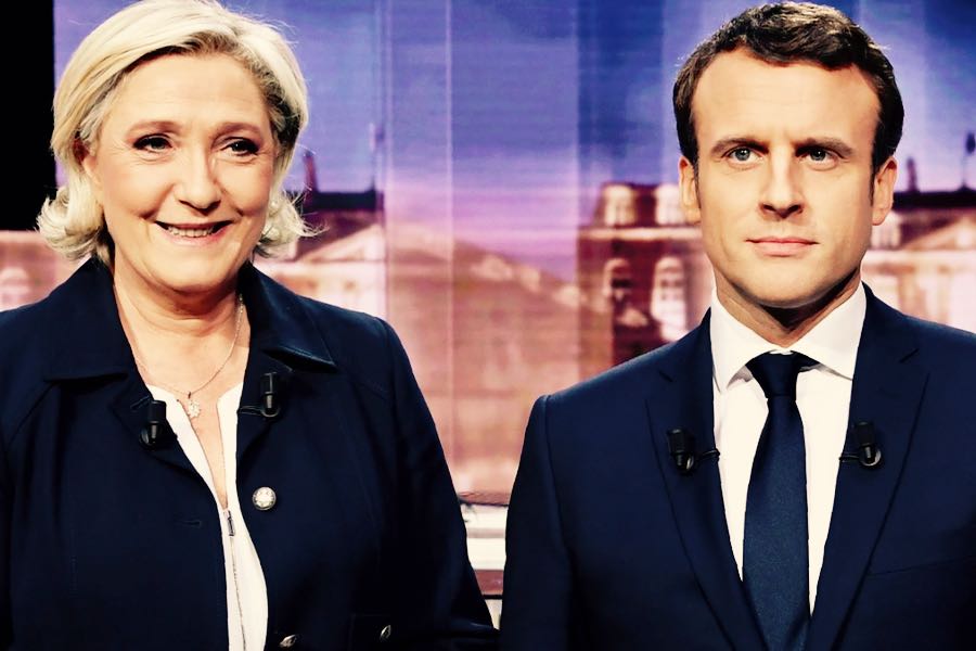 i candidati marine le pen e emmanuel macron