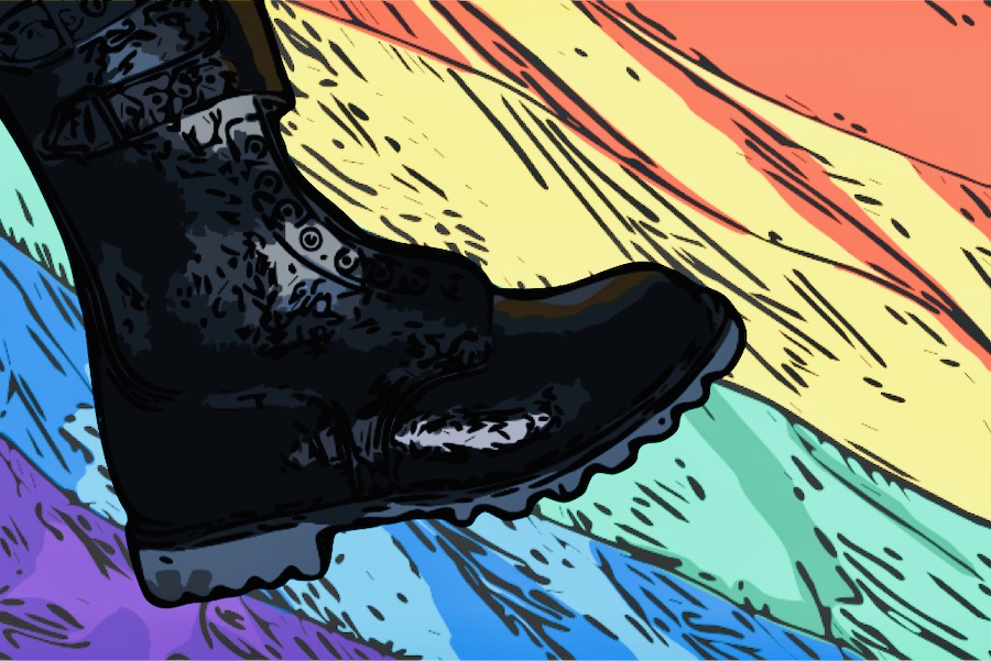 bandiera arcobaleno calpestata stivale