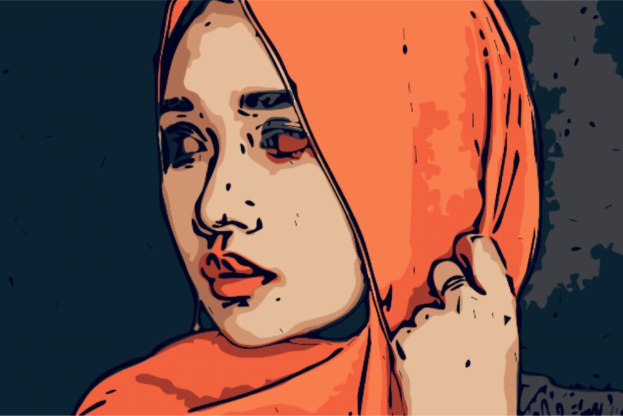 indonesia donna velo arancione